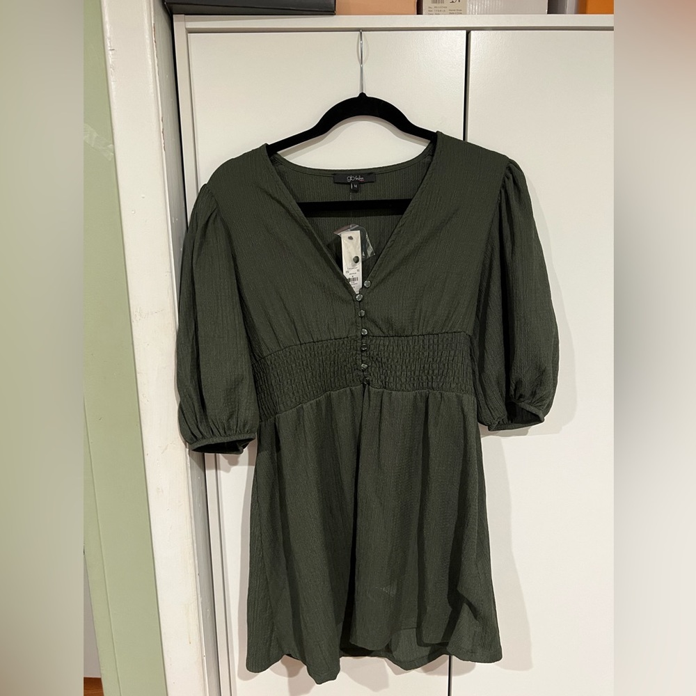 Green Mid-Sleeve Mini Dress